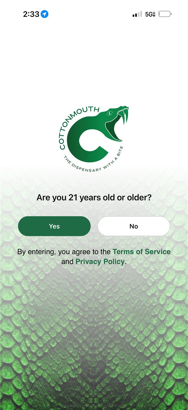 Cottonmouth dispensary mobile app age-verification screen