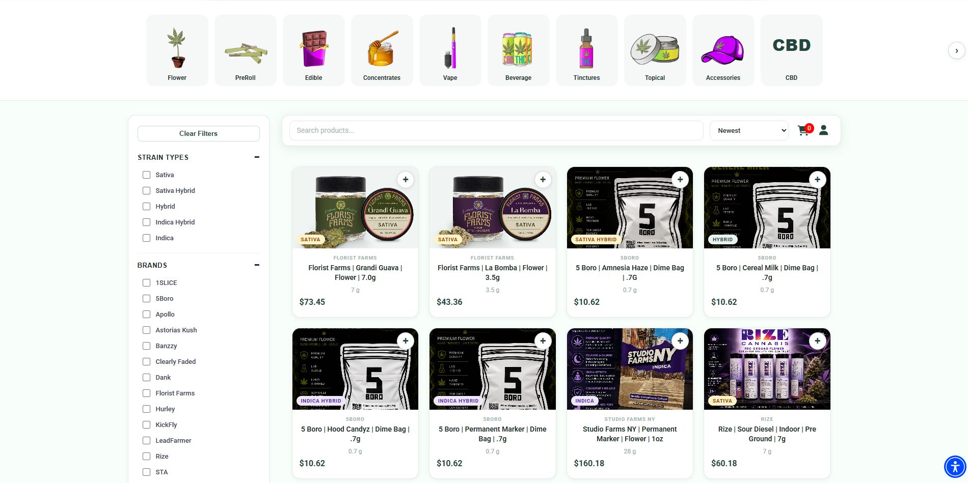Flower Power Maspeth online shop page with product categories and filters