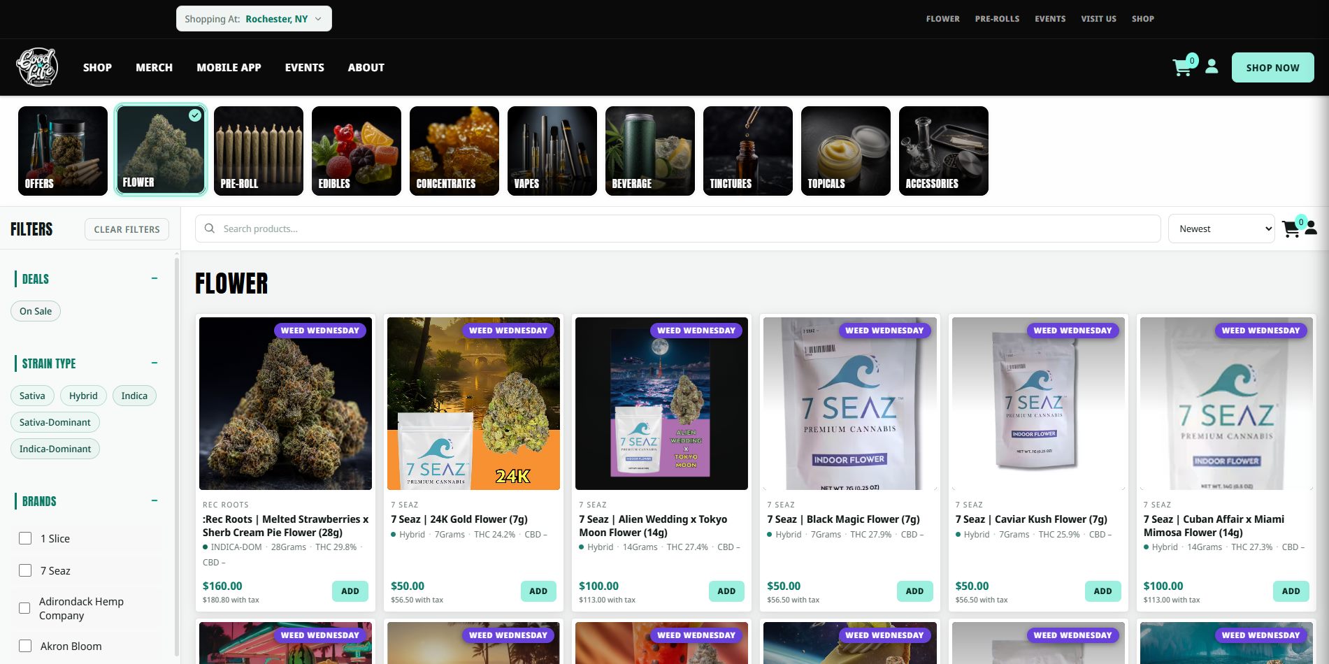 Good Life Collective online shop page showing the Rochester, NY product menu